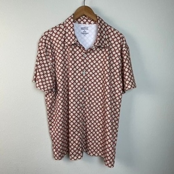 CREMIEUX Mens Premium Denim Short Sleeve Button Down Shirt XL Geo Print - Picture 2 of 8